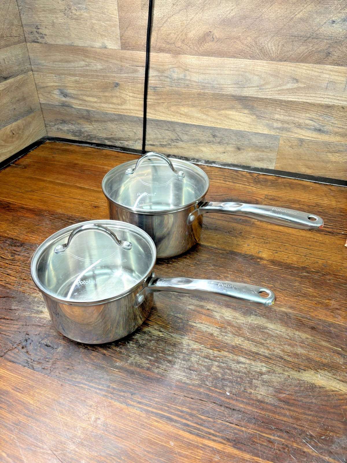 LOT OF 2 Potobelo Copper Base Stainless Steel 3qt and 2qt Saucepans with Lids