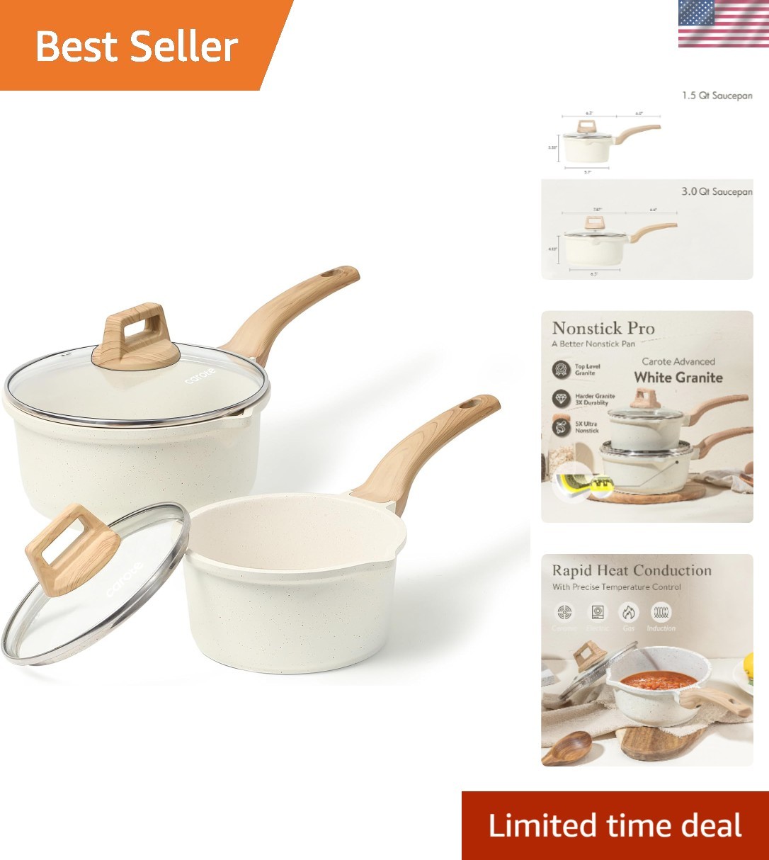 Versatile 1.5Qt & 3.0Qt Nonstick Cooking Pots with Lids – PFOA Free & Easy Clean