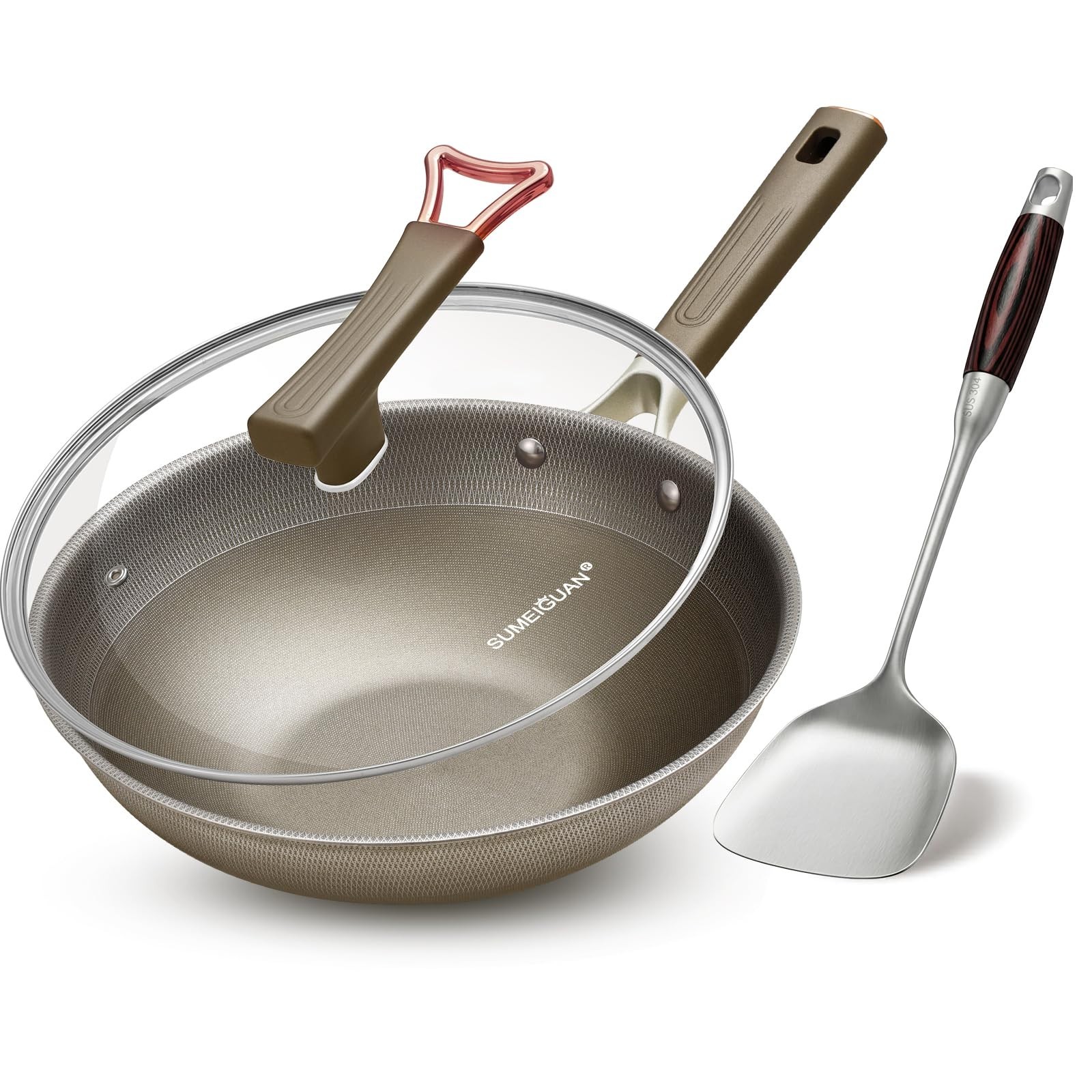 13″ Non-Stick Titanium Wok with Lid, Cool-Touch Handle, Dishwasher Safe, Inducti