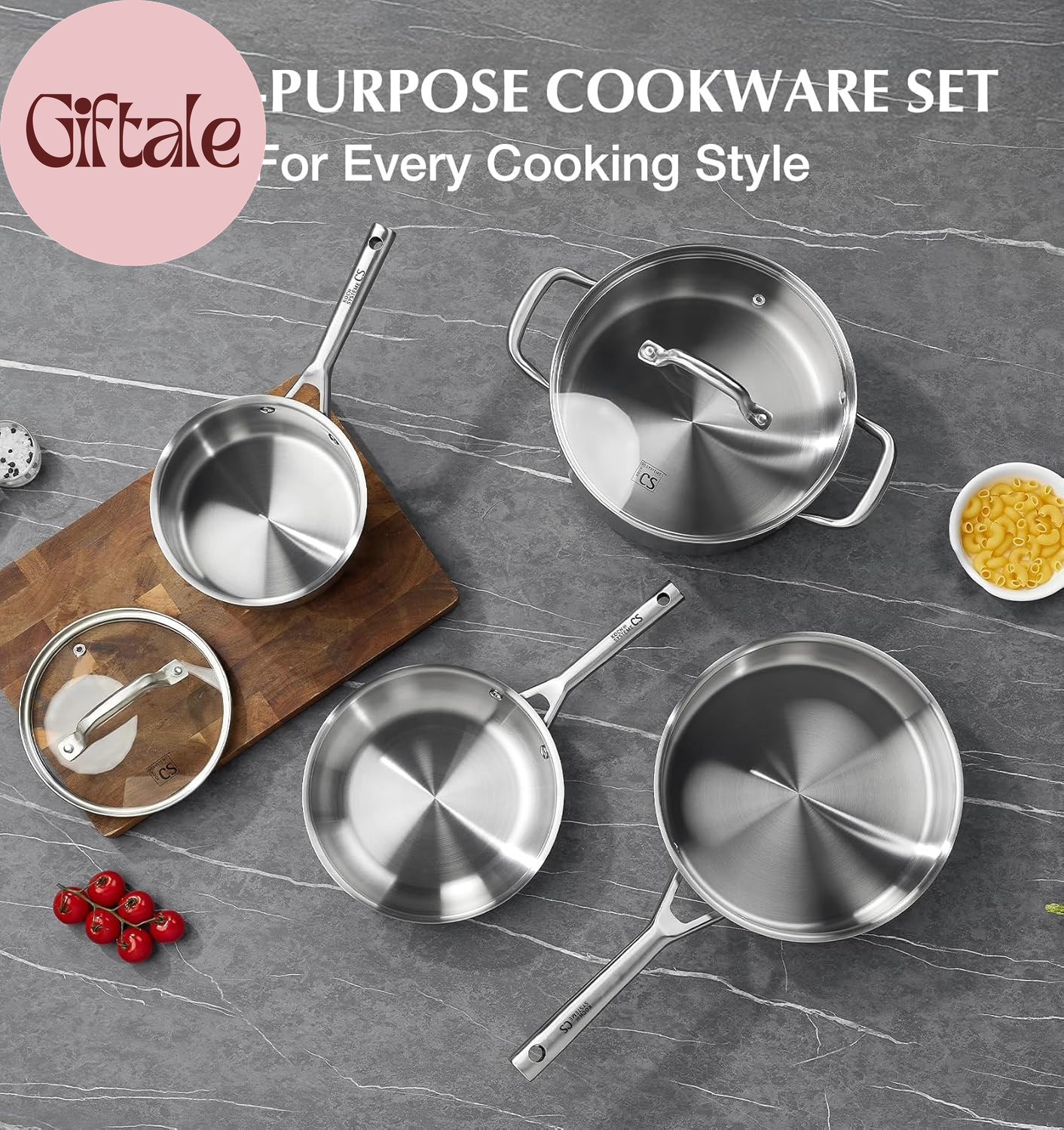 Stainless Steel Cookware Set 17 Piece, Professional 18/10 Stianless Steel Pots a