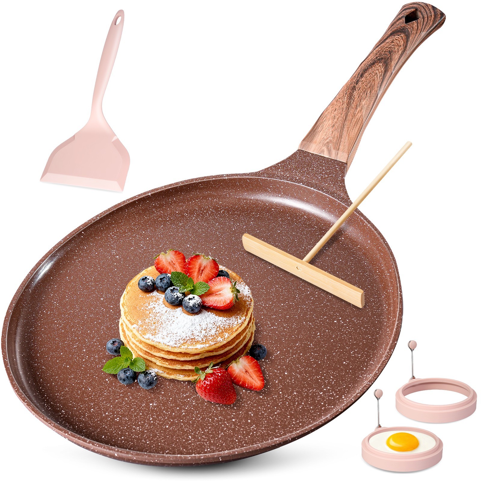 Crepe Pan Nonstick 11 Inch,Dosa Tawa Creamic,For All Stoves,Brown,For Pancake