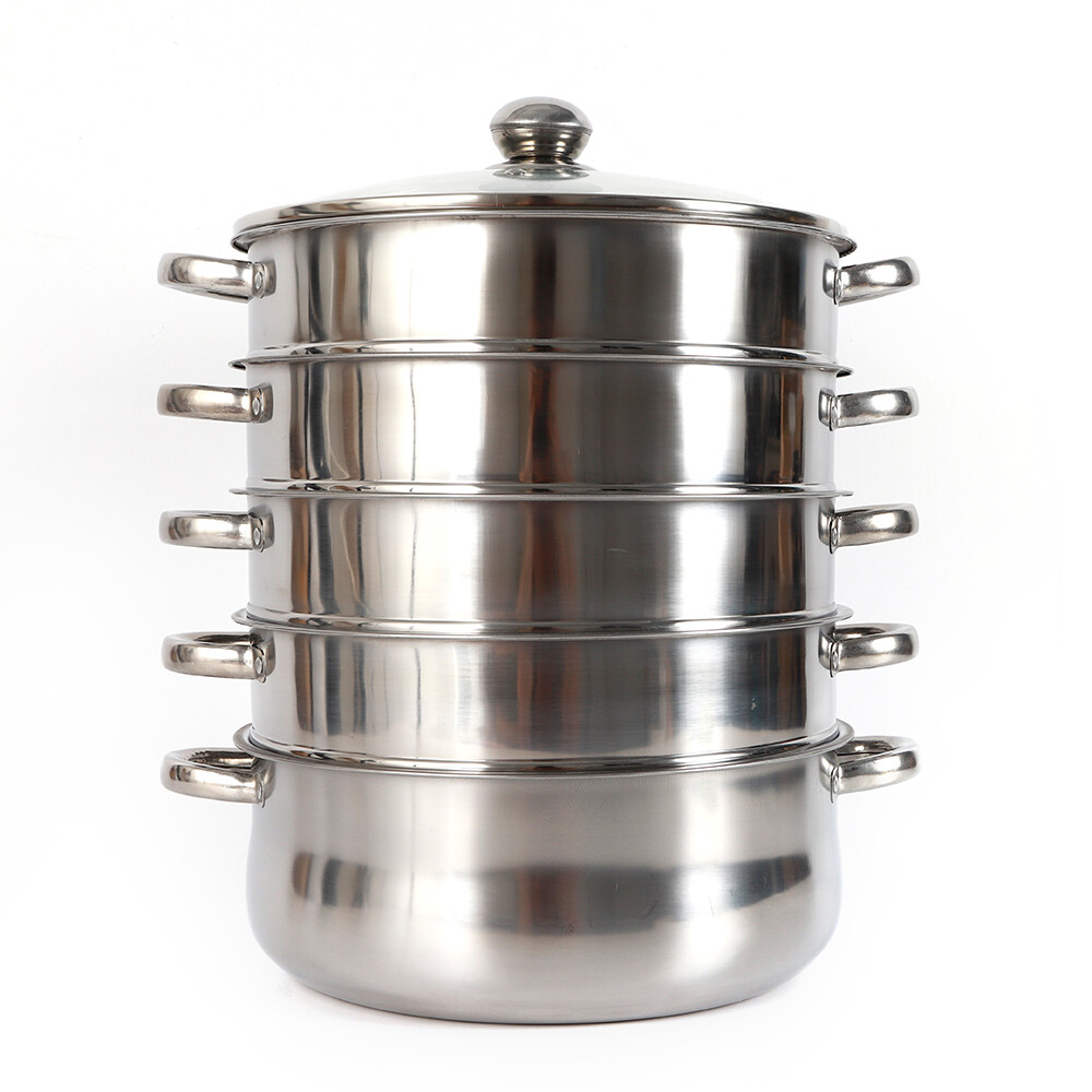 5 Tier 28cm Stainless Steel Steamer Set Dumpling Manty Steamer Pot Glass Lid