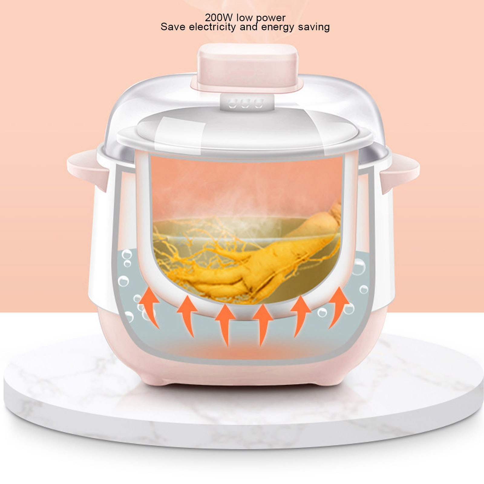 200W 1L Electric Stew Pot with Ceramic Interior Pot Slow Cooker Pot with Lid