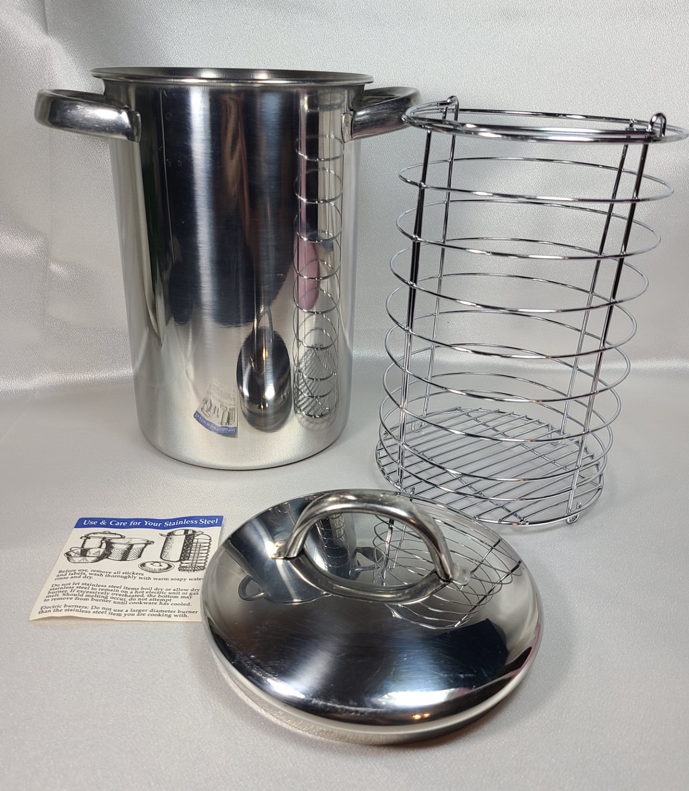 Progressive Stainless Steel Asparagus Steamer Pasta Pot Wire Basket 3pc NWOB Set
