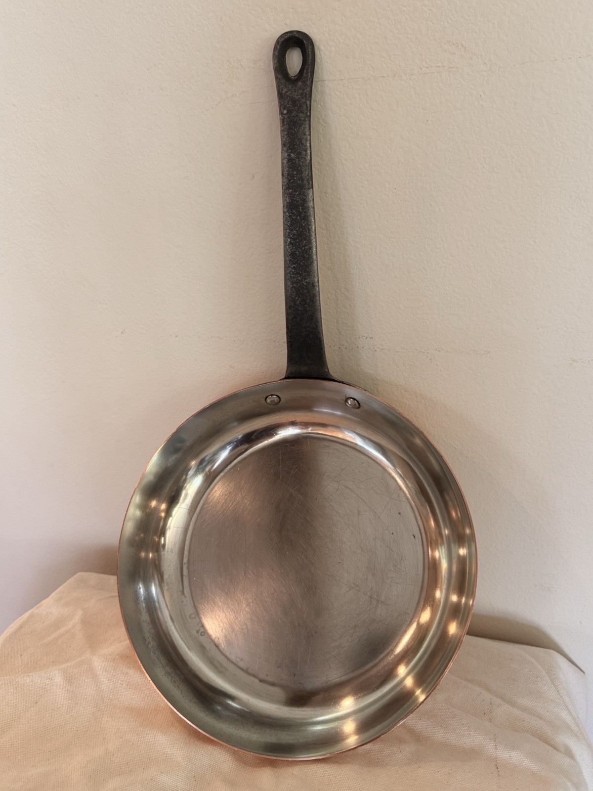 Vintage Stamped Made In France Baumalu Copper 9.5 in Pan Cast Iron Handle