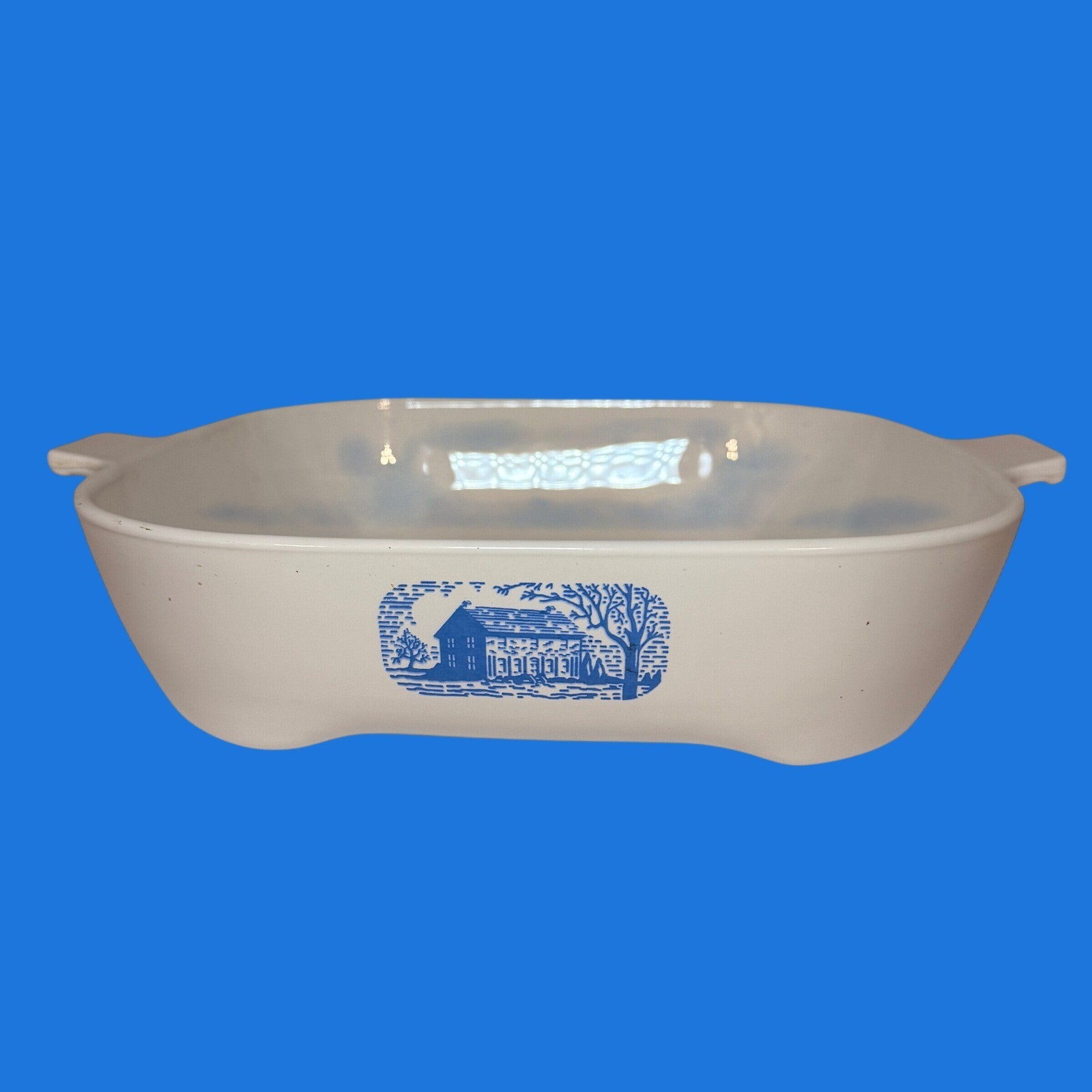 Vintage Corning Ware Amana Radarange Browning Skillet Blue Homestead White 10in
