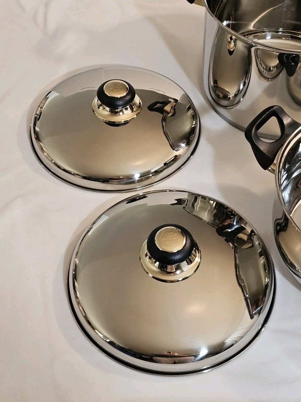 Vtg Cook Well High-quality Stainless Steel Pots & Pans W/Gold Plating -Set Of 11