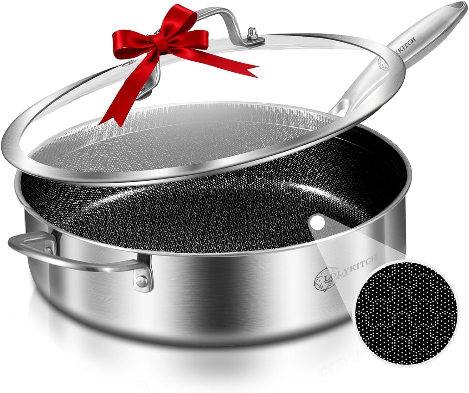 6 QT Hybrid Tri-Ply Stainless Steel Non-Stick Sauté Pan with Lid,12 Inch Deep…