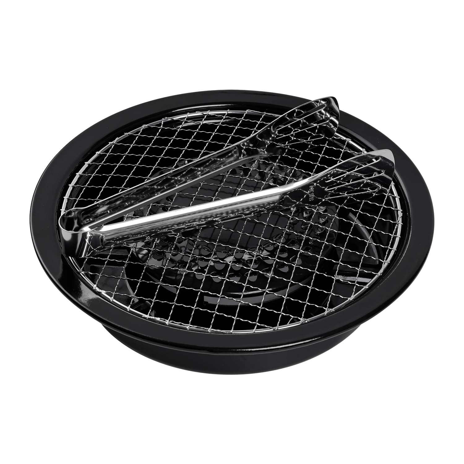 Japan Korean Cookware Aburi Stove Top Grill Pan BBQ Yakiniku Black Tongs