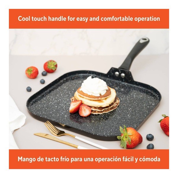 11" Ceramic Bistro Square Griddle Black: Pancake &