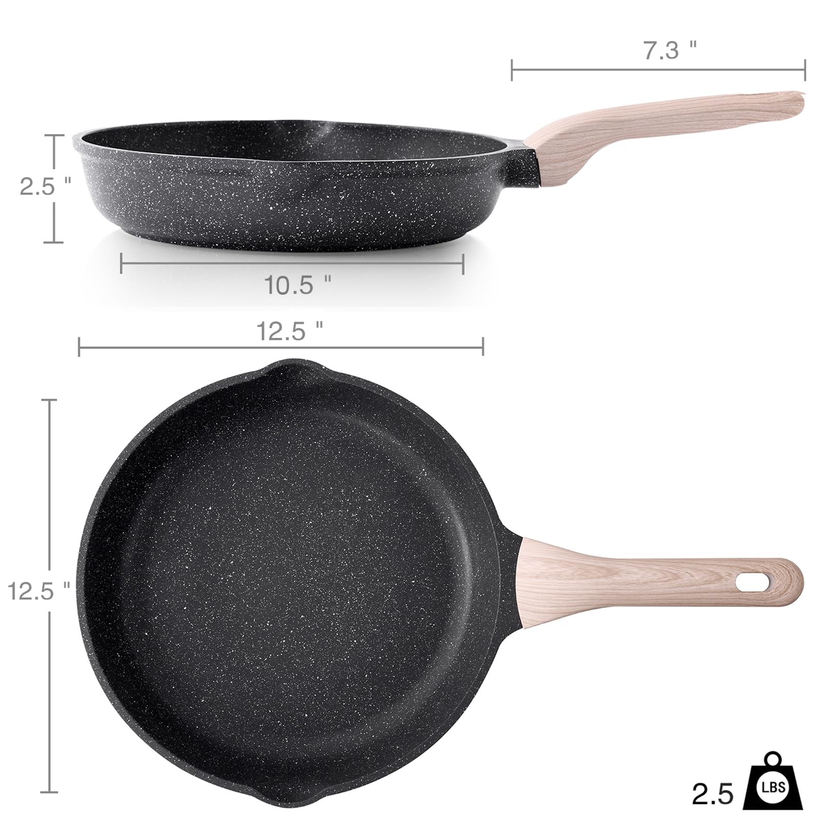 Large Nonstick Frying Pan 12 Inch Skillet Granite Cooking Induction Safe Healthy