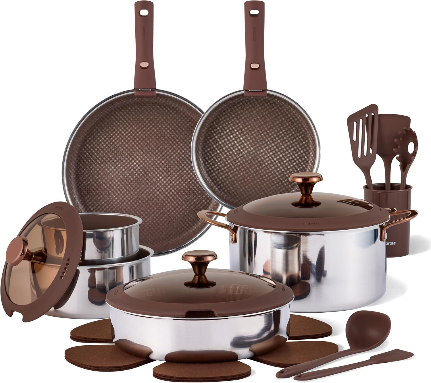 22PCS Stainless Steel Cookware Set, Ceramic Hybrid Nonstick, Stackable