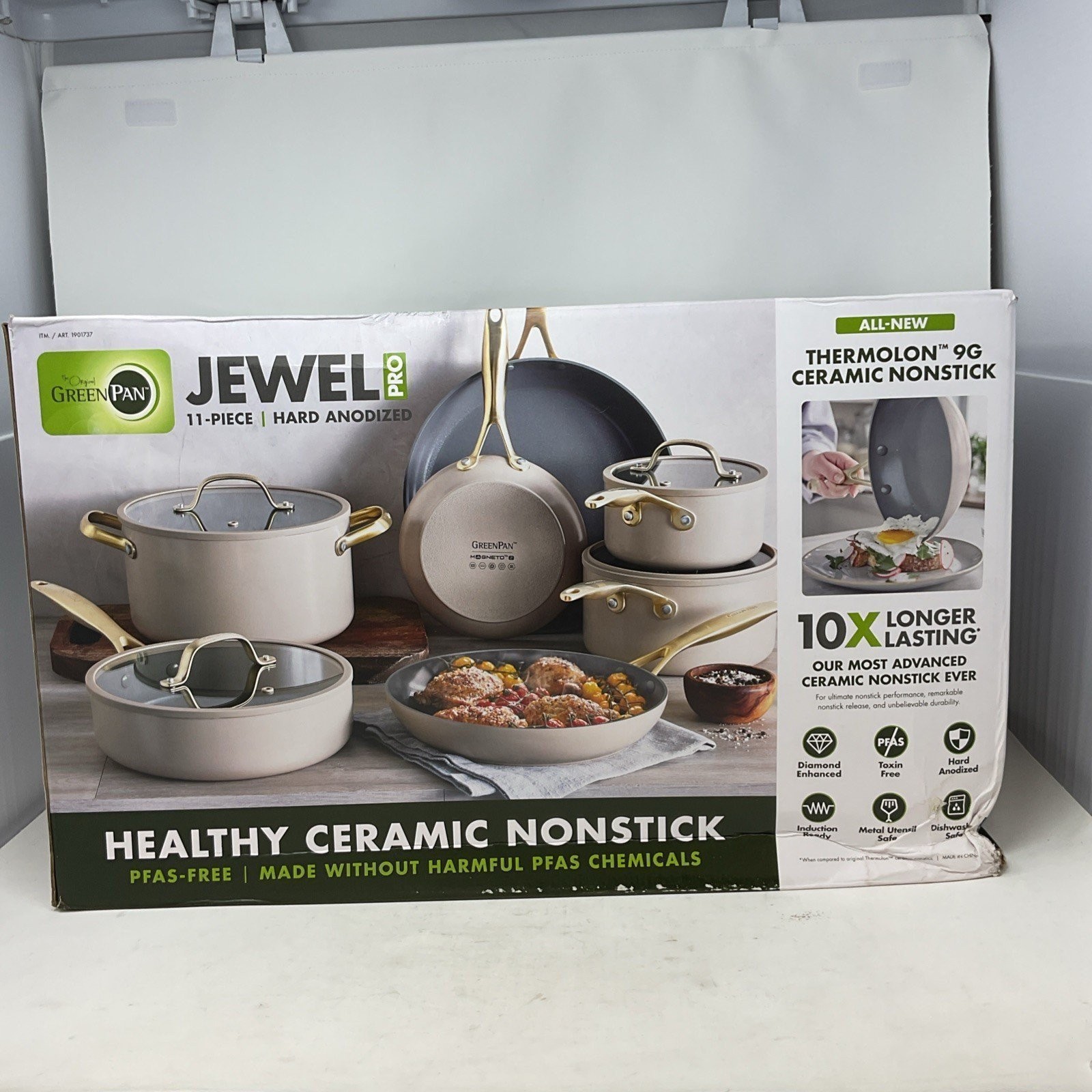 GreenPan Jewel Pro 11-Piece Ceramic Non-Stick Cookware Set Taupe *Damaged Box*