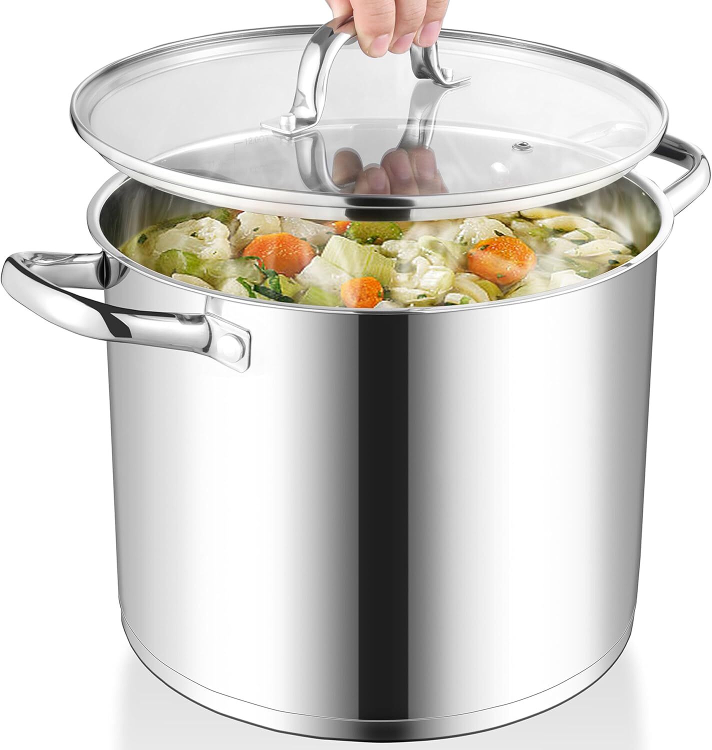 12-Quart 18/10 Stainless Steel Stock Pot with Lid Induction and Various Cooktops