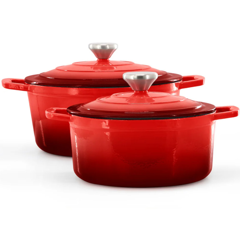7-Piece Enameled Cast Iron Cookware Set Red Dutch Oven Pots & Pans