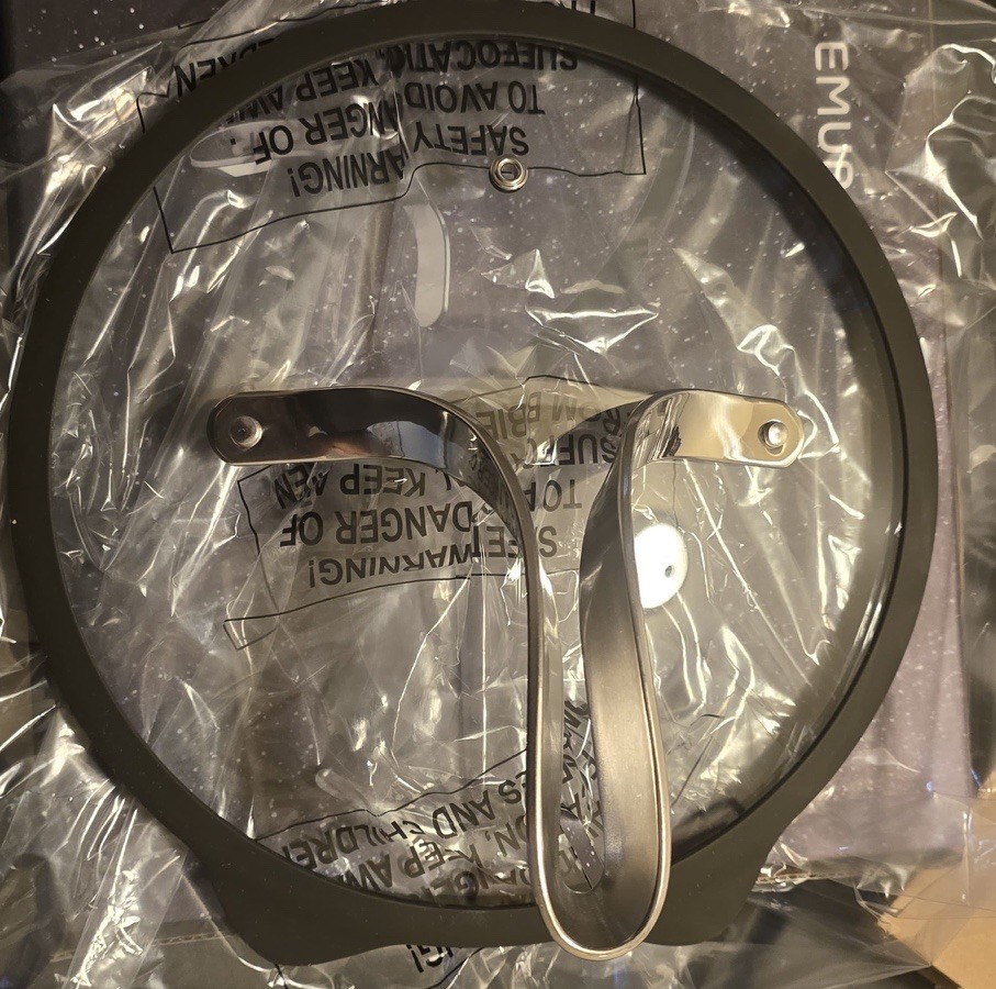 Emura Clear Glass Frying Pan , Lid Pan ,Heat Protect & utensils • Original Box