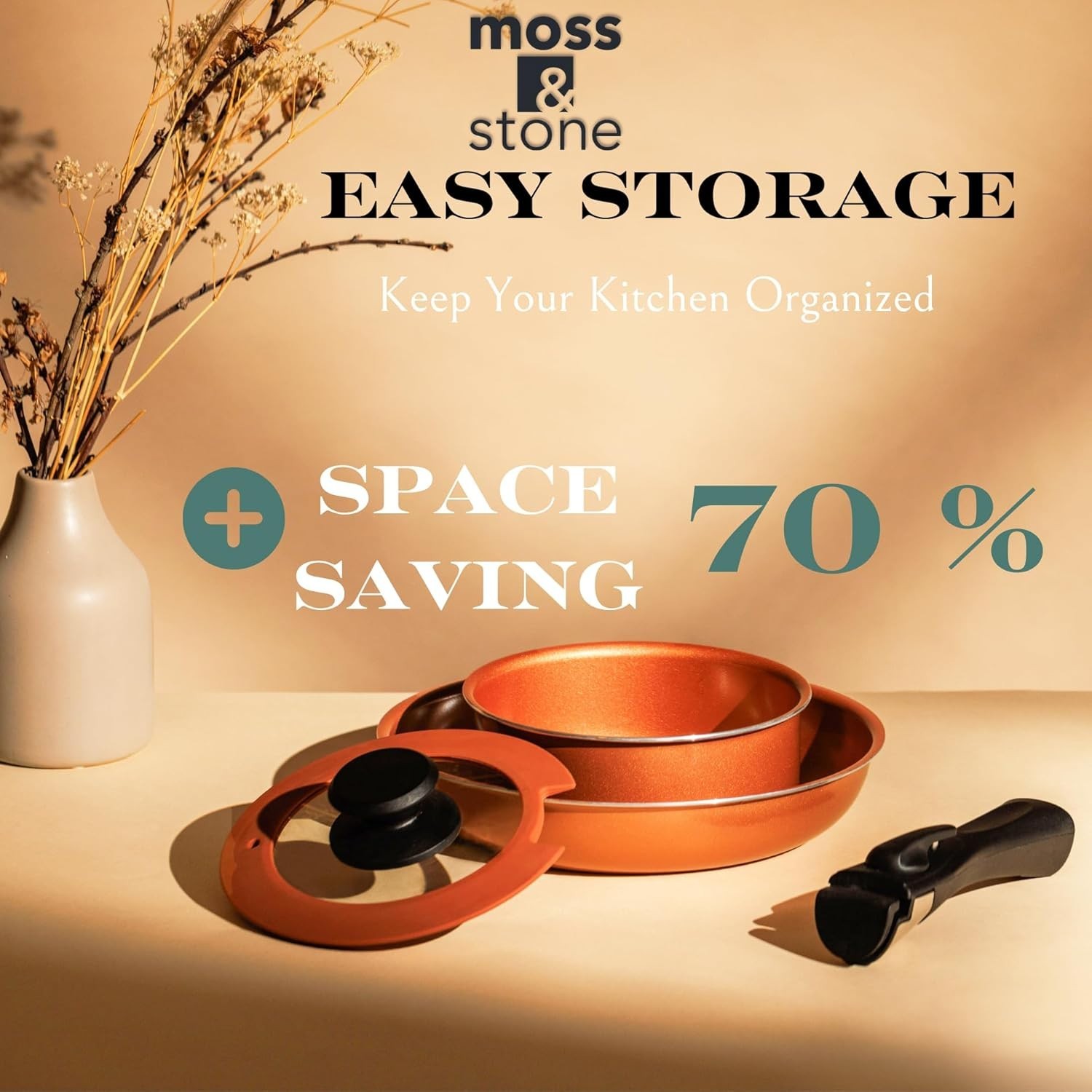 Nonstick Copper Cooking Set – 7 Pcs with Removable Handle, Ideal for Camping