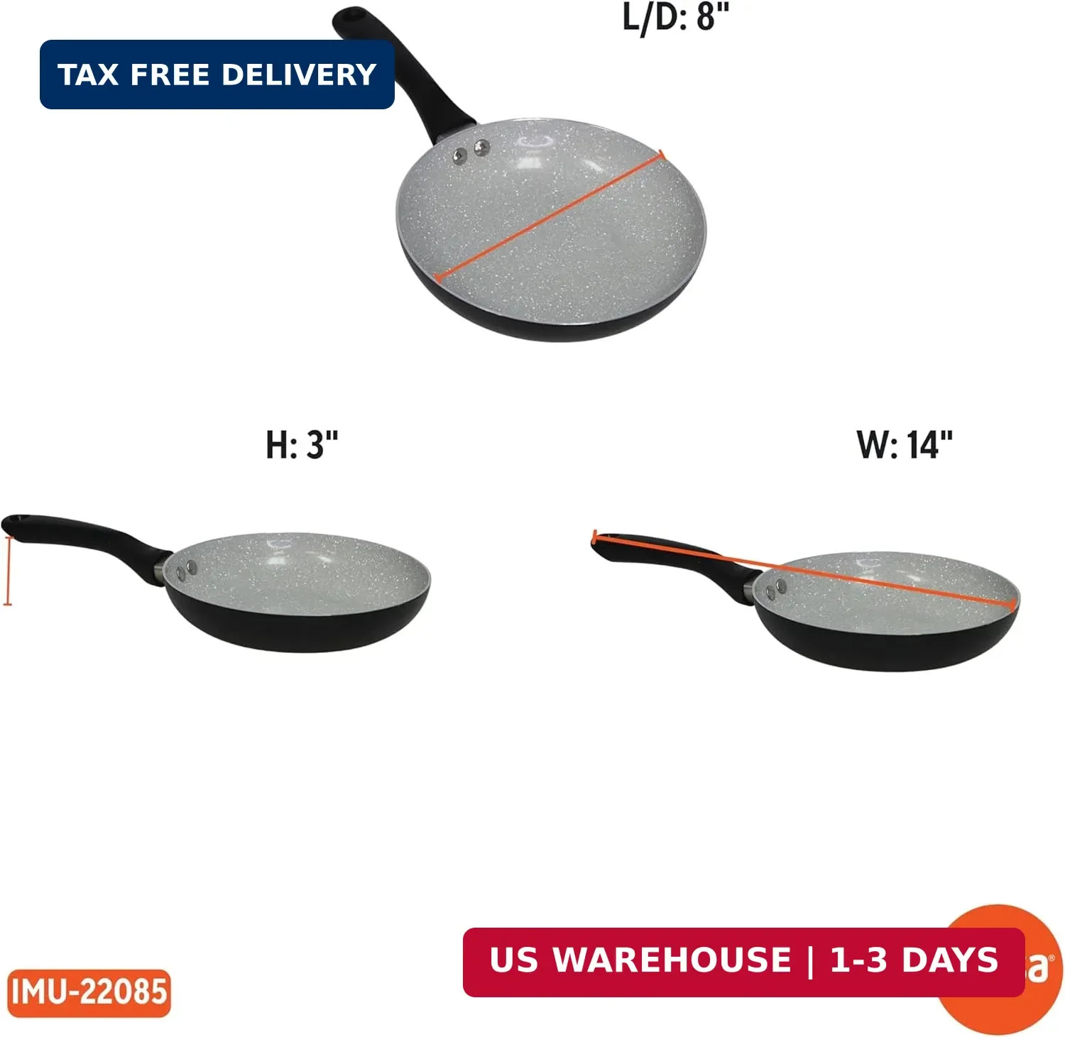 IMUSA 8″ Premier Ceramic Nonstick Fry Pan with Cool Touch Handle, Matte Black