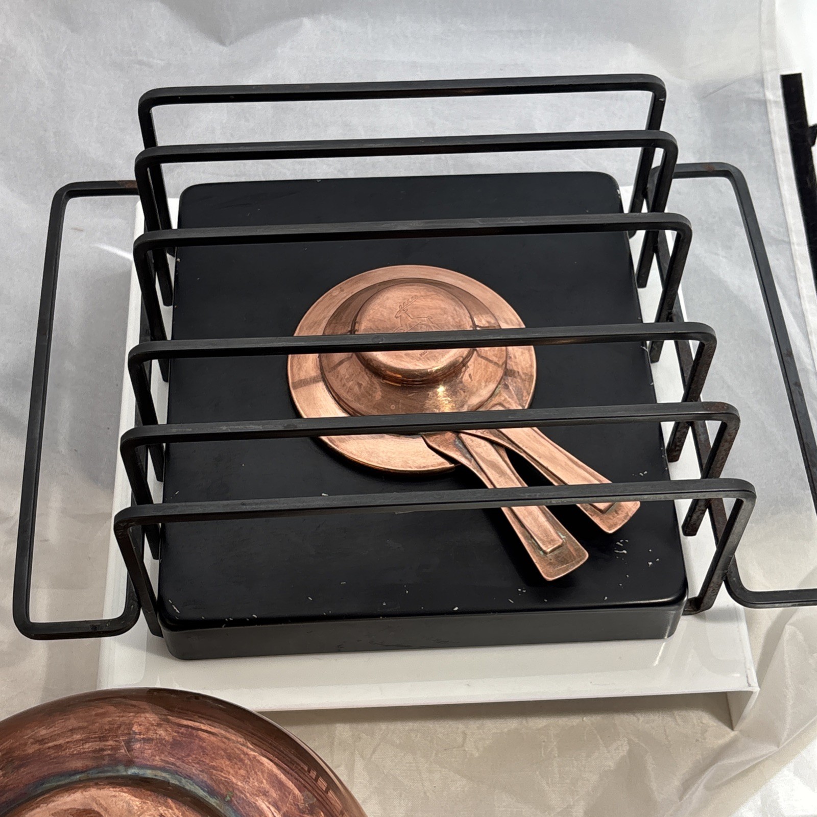Vintage Spring Culinox Copper Fondue Pan Lids Sterno Burner Stand Forks Swiss