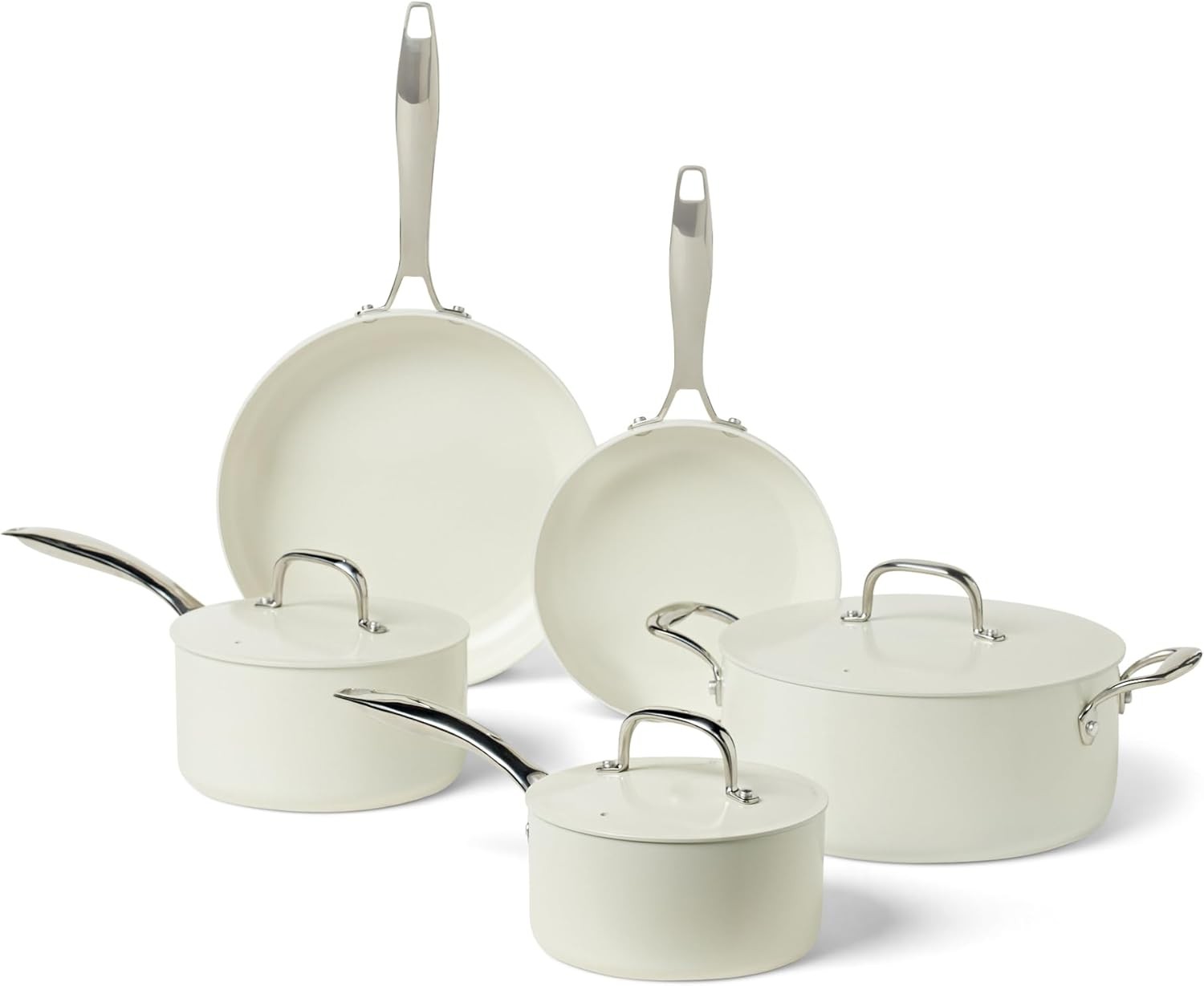 Amazon Basics Ceramic Nonstick Cookware, 8-Piece Set of Pots and Pans, Dishwashe