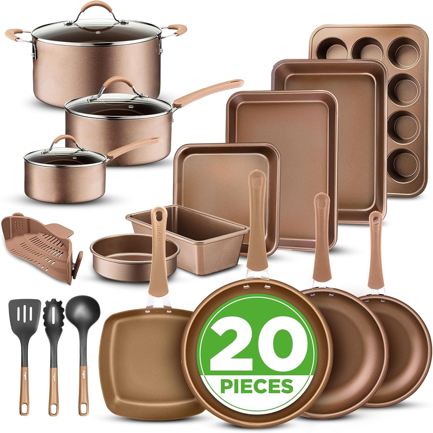20 Piece Professional Home Kitchen Cookware and Bakeware, Pots and Pans Set Non