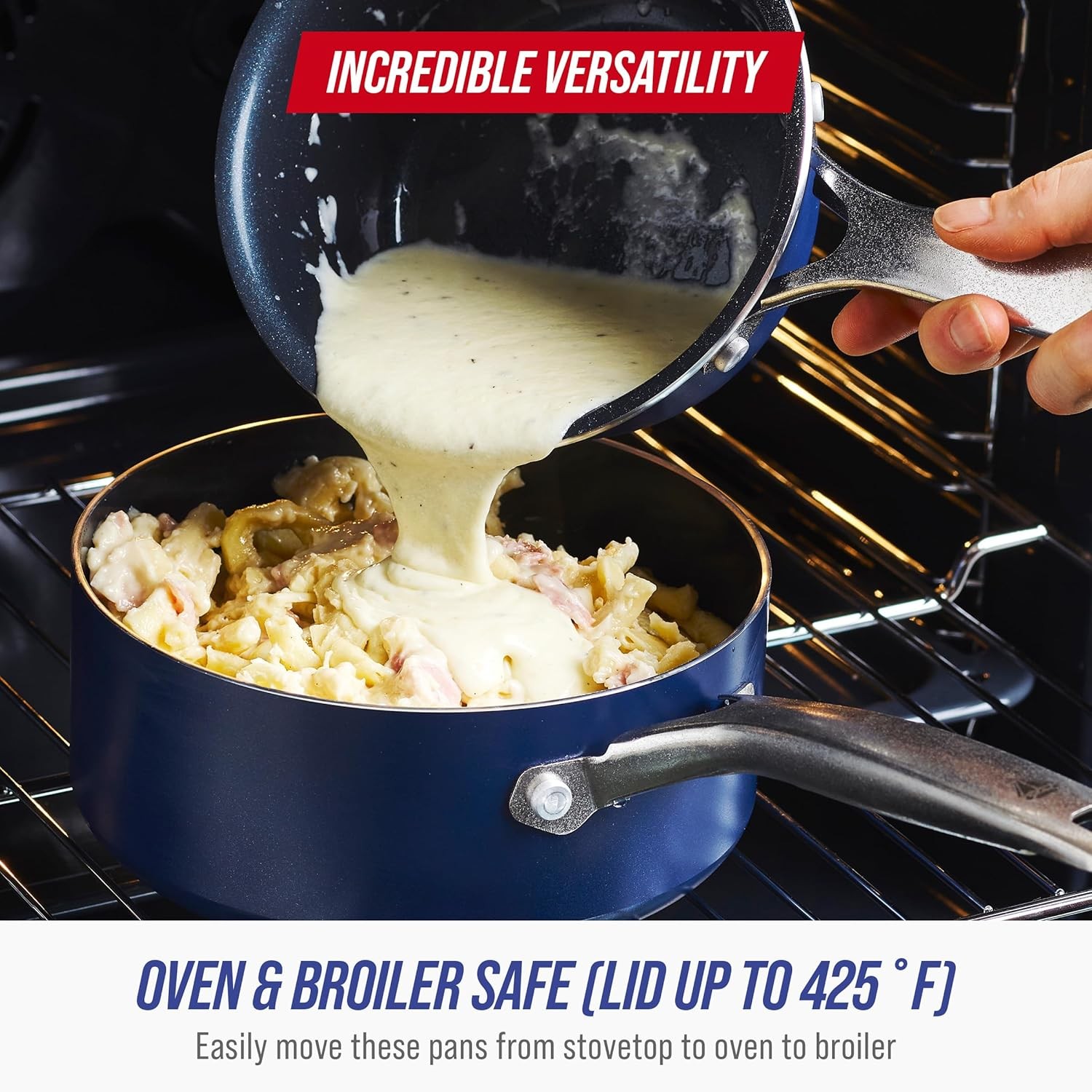 Blue Diamond 2QT Nonstick Saucepan With Lid PFAS-Free & Oven Safe Blue New