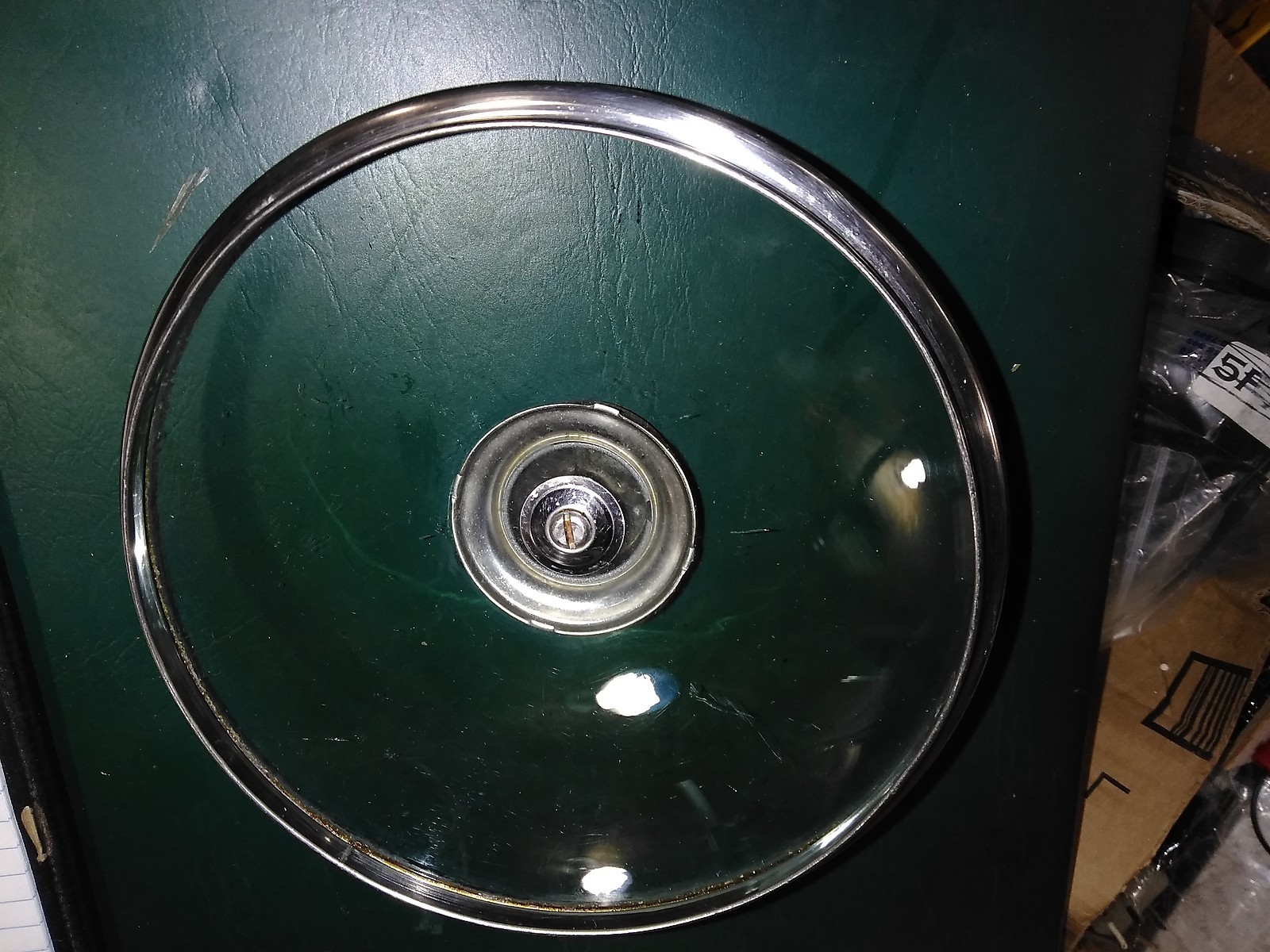 23HH50 GLASS SAUCEPAN LID: 7″ INSERT, 7-5/8″ LIP, FOR 7-1/8″ ID PAN, GOOD COND