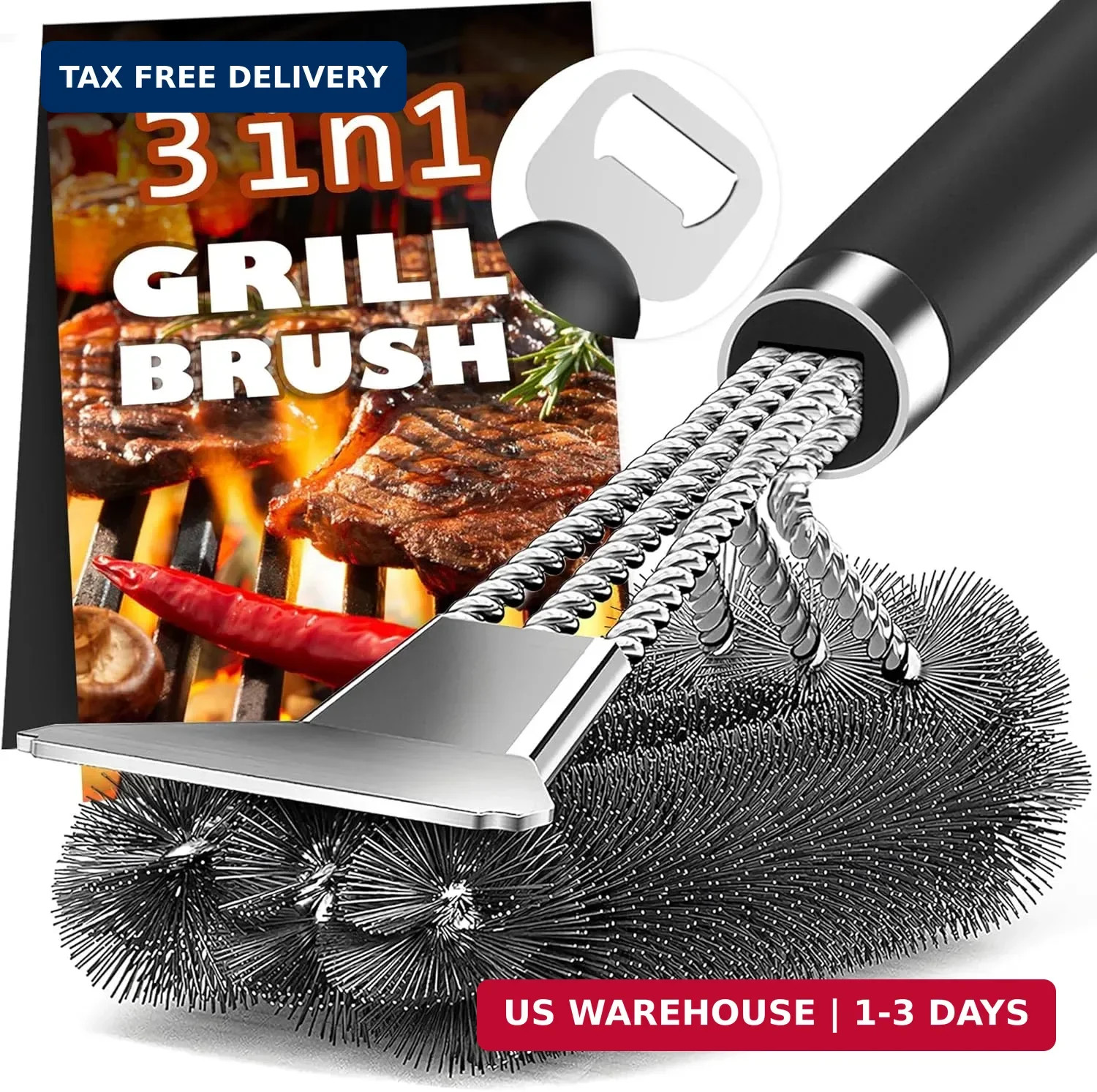Grill Brush and Scraper-18 Adjustable Handle Safe BBQ Grill Brush for Outdoor Gr