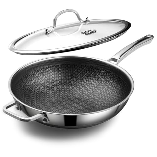 Wok pan,Hybrid 12 inch Wok with Lid, PFOA Free Cookware,non 12 Inch Wok+Lid