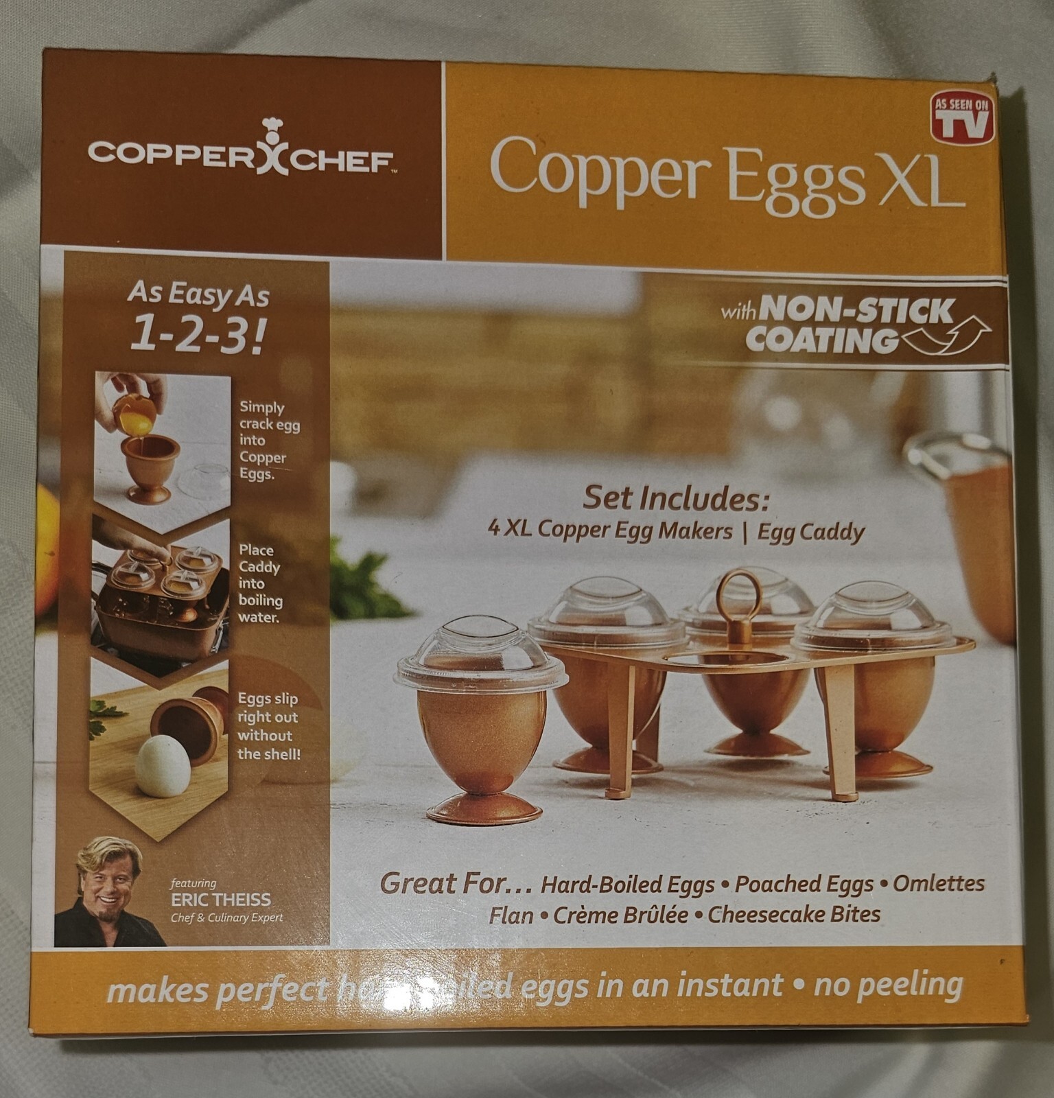 NWB Copper Chef Copper Eggs XL Egg Makers w/Egg Caddy