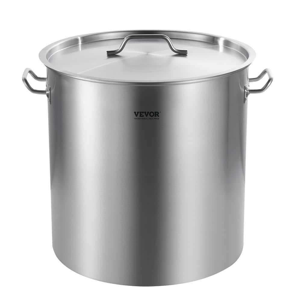 VEVOR Commercial Stockpot 84 Qt. Stainless Steel Silver Heavy Duty Lid Basket