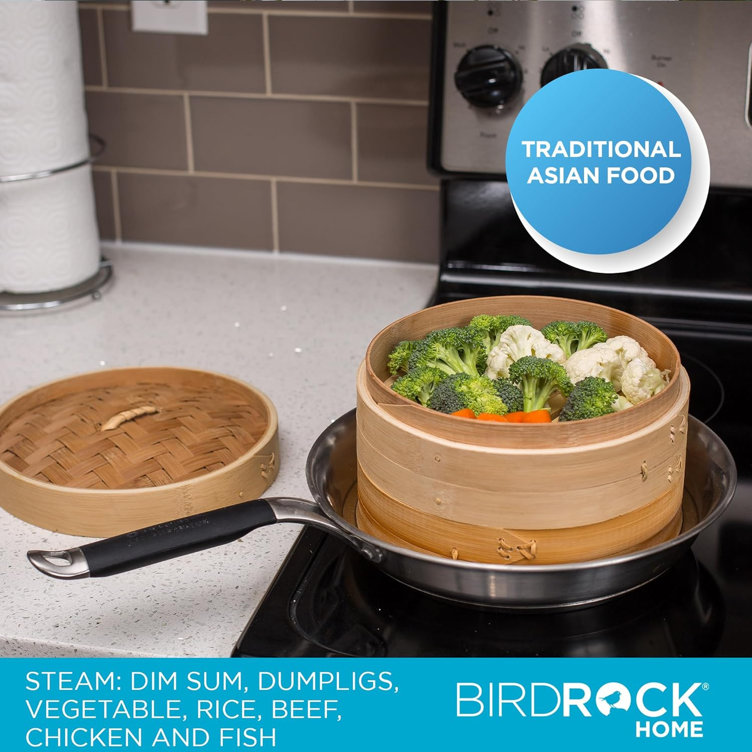 Bamboo Steamer (Classic Bamboo, 10″ Diameter)