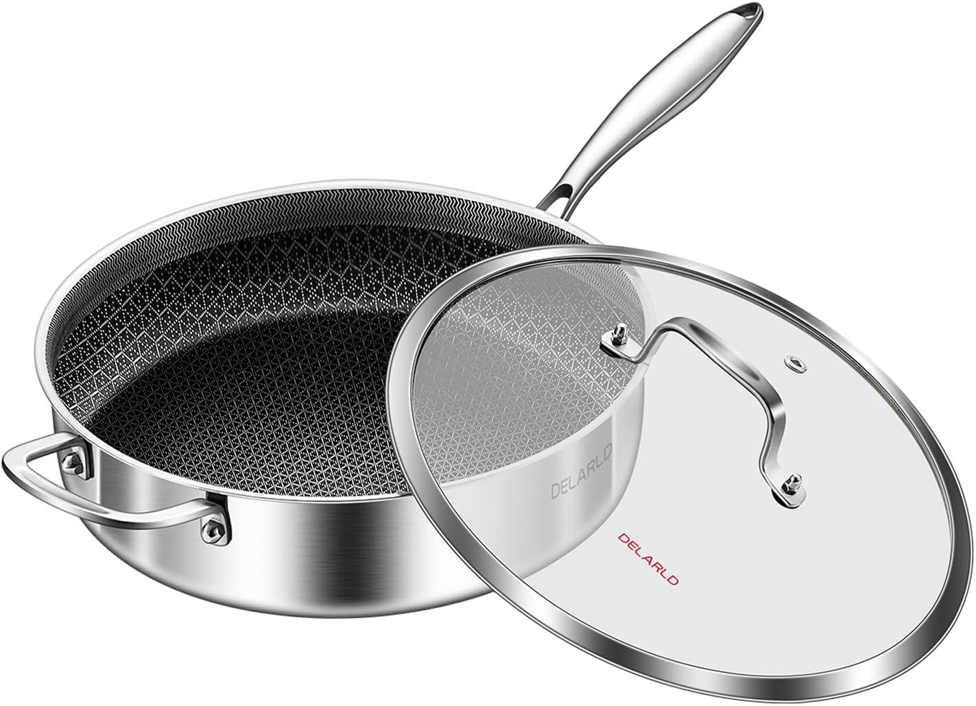 Tri-Ply Stainless Steel 12 Inch Deep Frying Pan with Lid 6QT Saute Pan Nonstick,