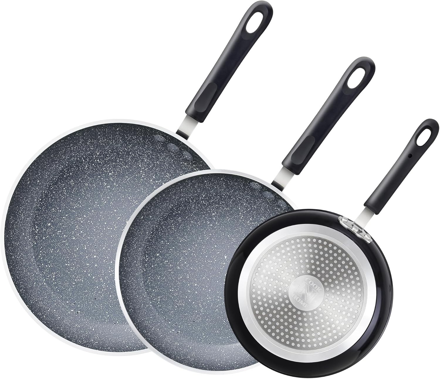 Cook N Home 8″/10″/12″ 3 Pieces Frying Saute Pan Set with Non-stick Coating and
