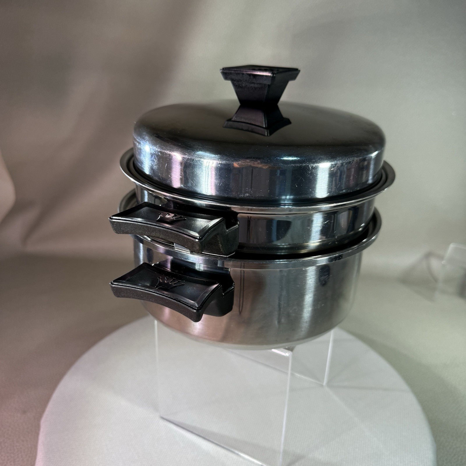 Vtg Kitchen Queen Double Boiler 8” Pots 1qt & 2qt With Lid READ
