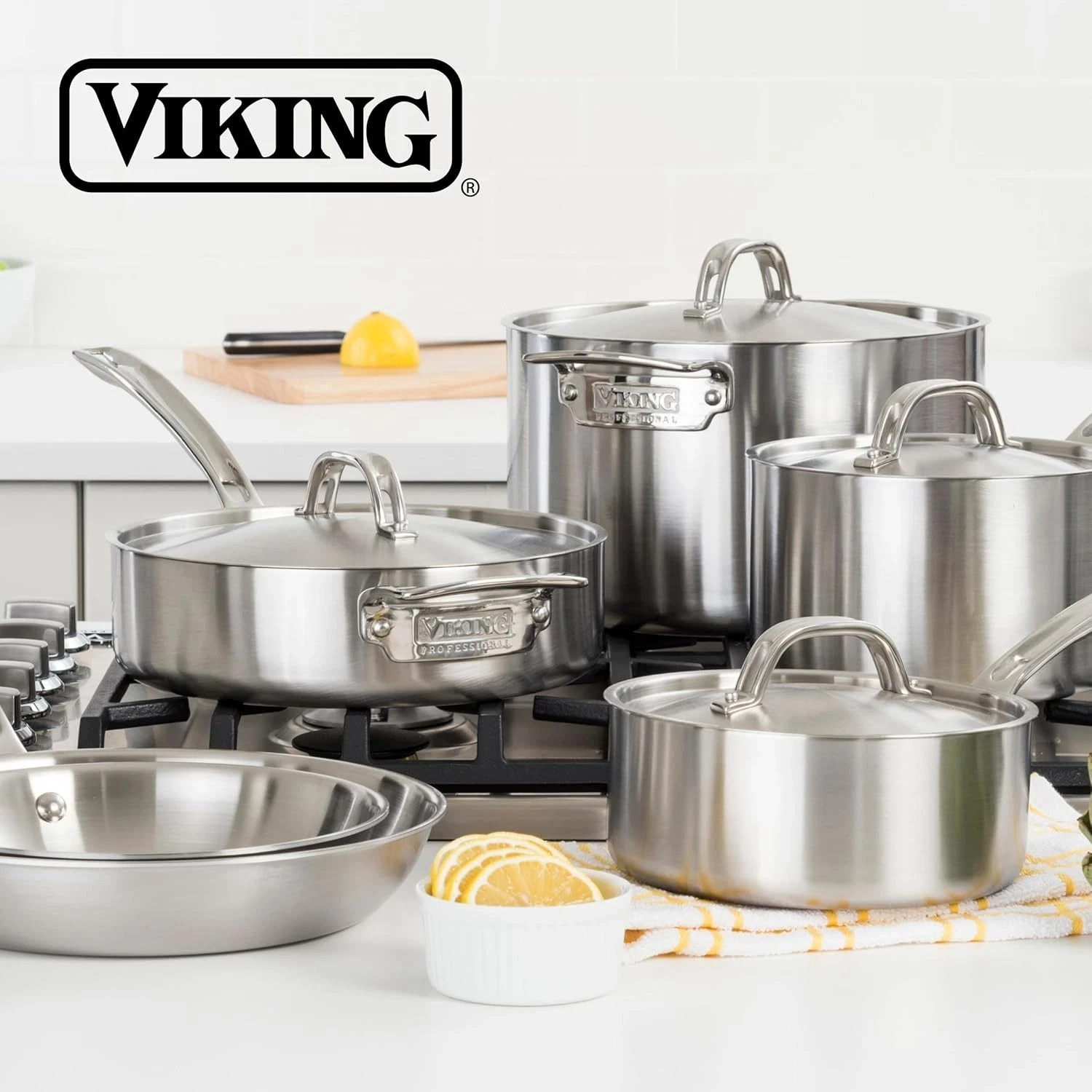 Viking 3-ply 13PC Cookware Set with Vented Glass Lids – Choose Type – New Opened