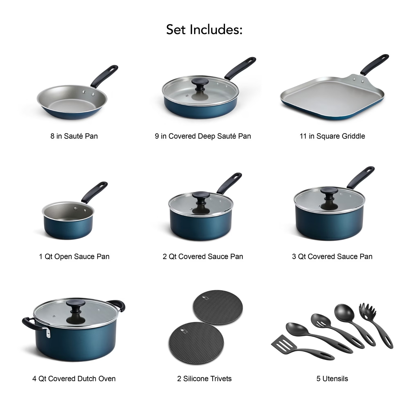 18 Piece Cookware Set Nonstick Pots and Pans Home Kitchen Cooking Non Stick-Gray