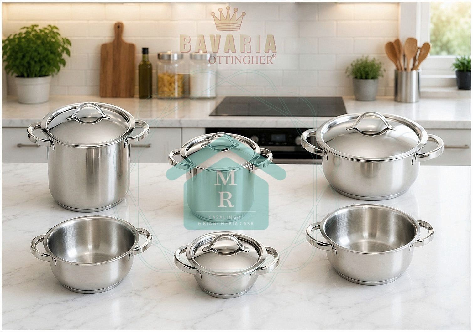 10pc Bavaria Ottingher 18/10 Stainless Steel Induction Bottom Cookware Battery