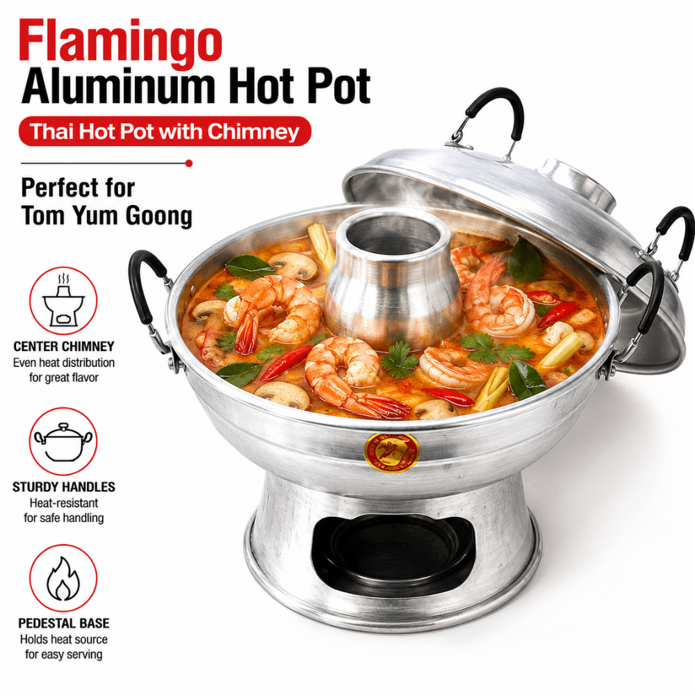 Thai Tom Yum Hot Pot Aluminum 22cm Flamingo Chimney Steamboat With Lid