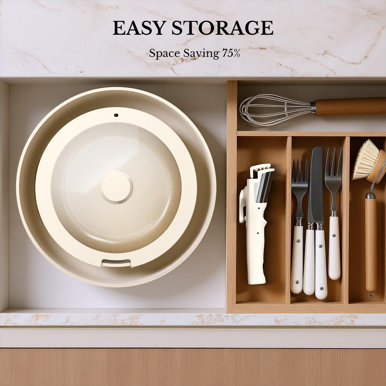 Pots and Pans Set Non Stick, Ceramic Cookware Set Detachable Handle, RV Campi…