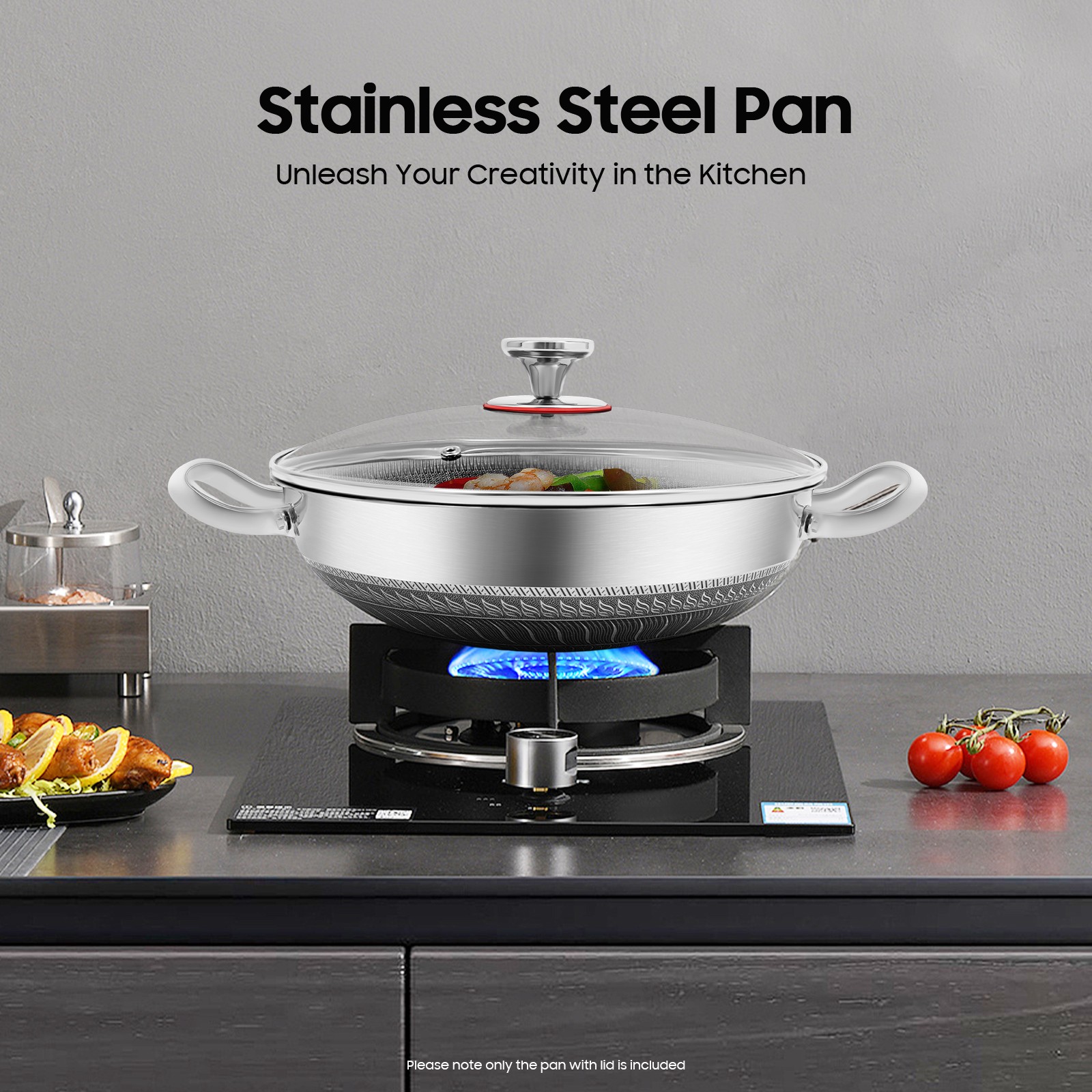 12-inch Stainless Steel Sauté Pan Skillet Non-stick Frying Pan With Lid