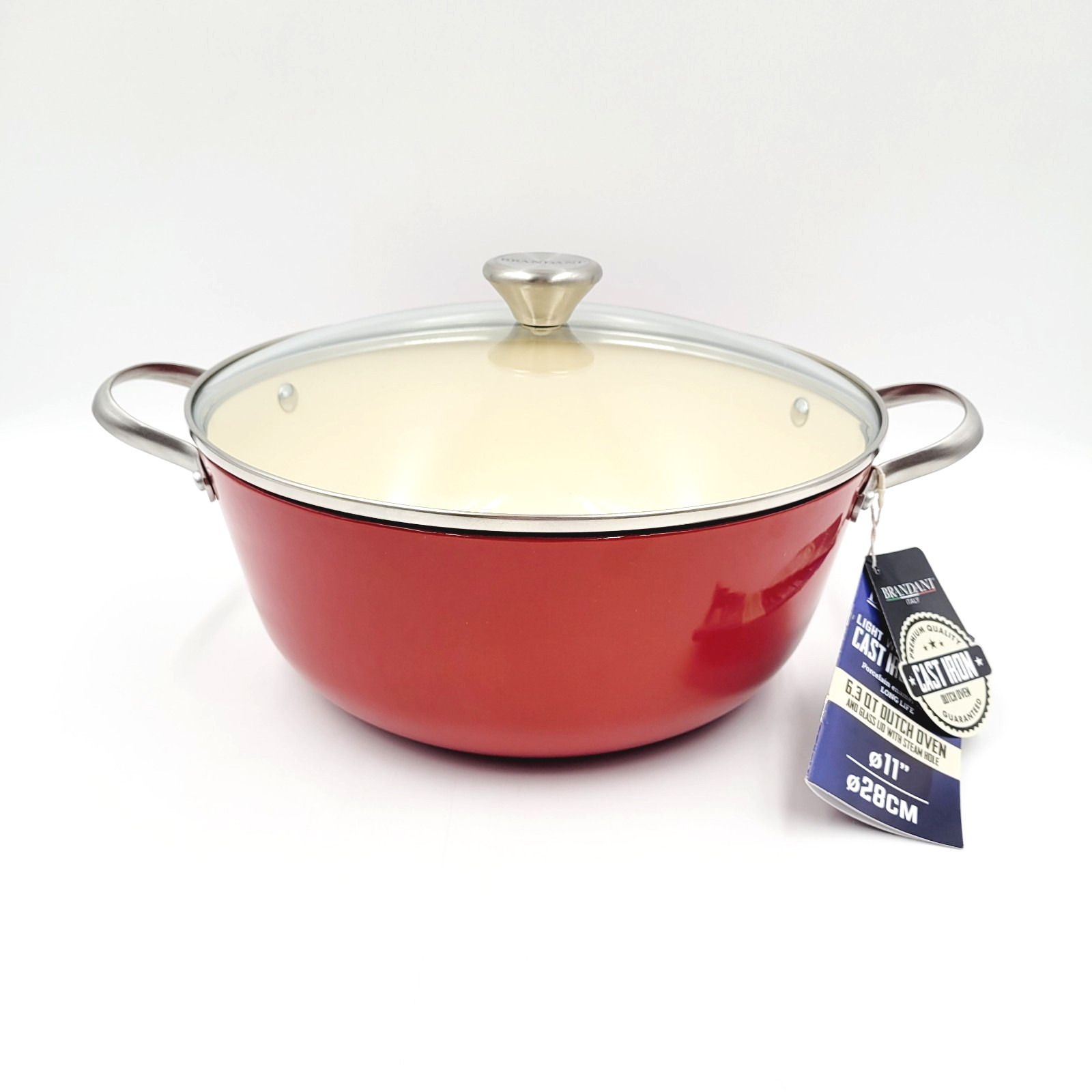 Brandani Italy Light Weight Cast Iron Dutch Oven Stock Pot 6.3qt Red NEW