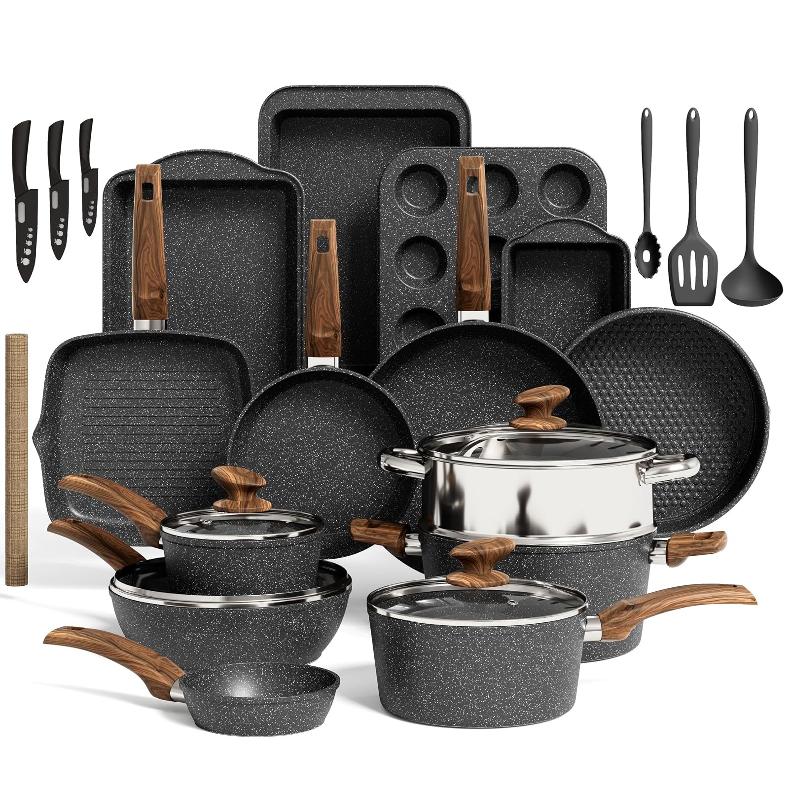 Non Stick Pots And Pans Set 30 Piece Black Granite