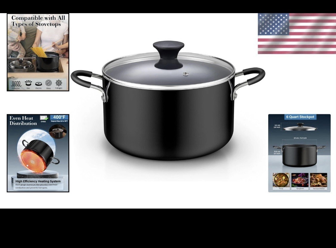 Durable Nonstick Stockpot 6 QT with Stay-Cool Handles – Perfect for Home Chefs