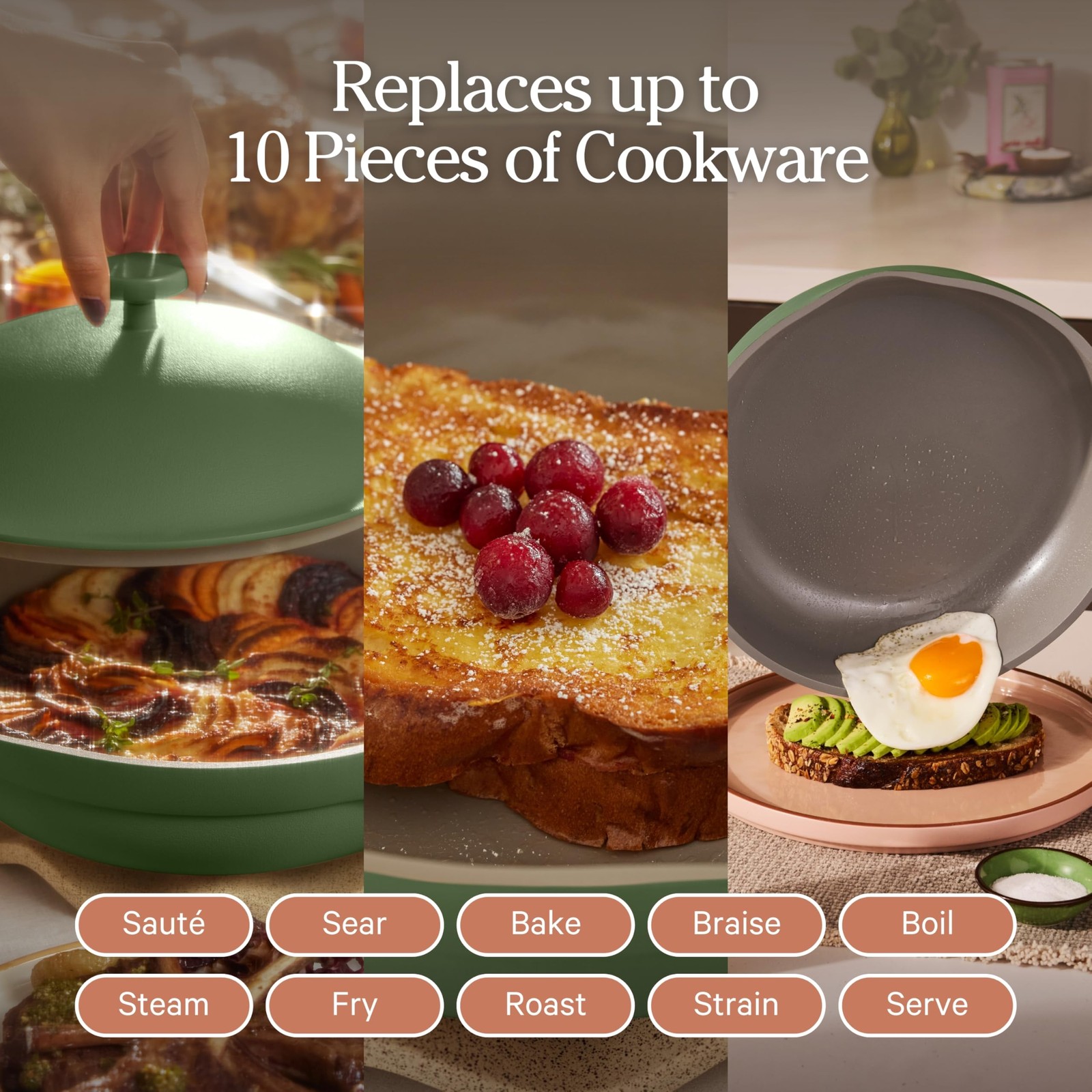 Always Pan 2.0 | 10.5″ Ceramic Pan with Modular Lid, Steamer Basket & Spatula…
