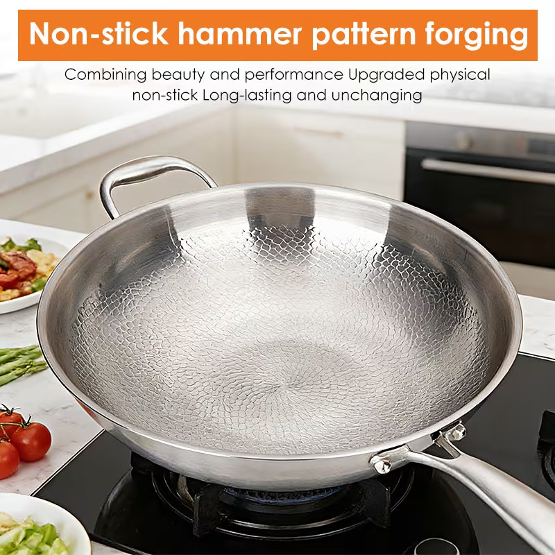 Professional Grade Pure Titanium Wok & Frying Pan – Hammered Finish Non-Coated C
