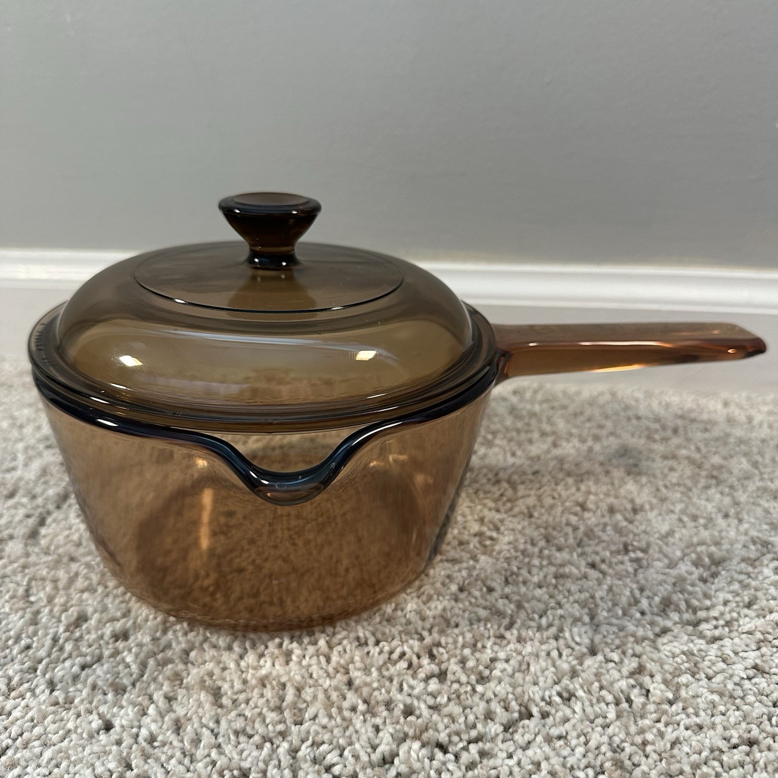 Vintage Pyrex Vision Corning Amber Glass 1L Saucepan Pot w/Lid V-1-C USA