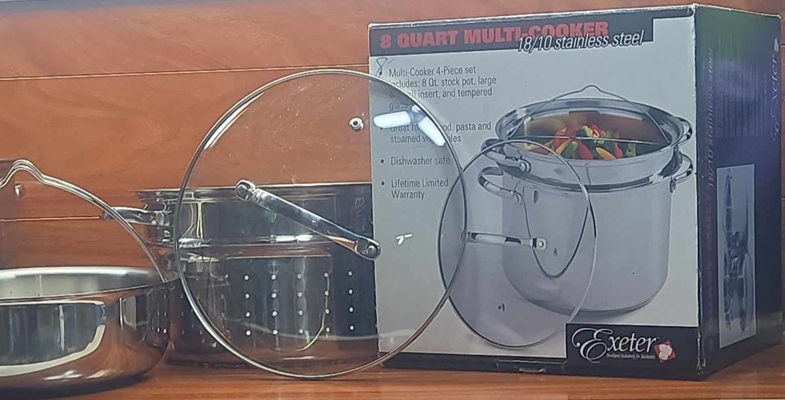 Exeter Stainless Steel 8 Quart 4 Piece Set Multi-Cooker with Glass Lid