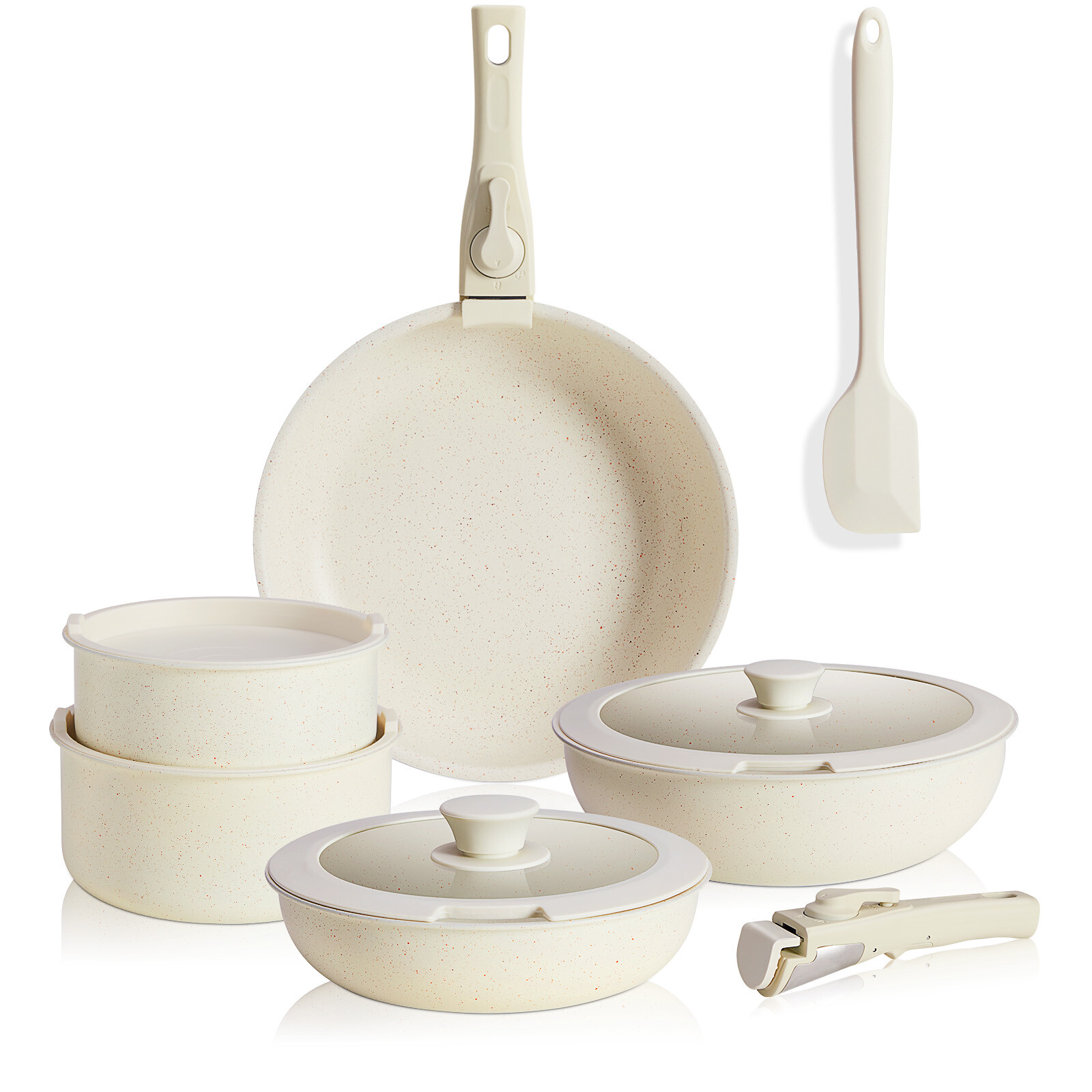 12 Piece Nonstick Cookware Set – Detachable Handle Pots and Pans for Kitchen