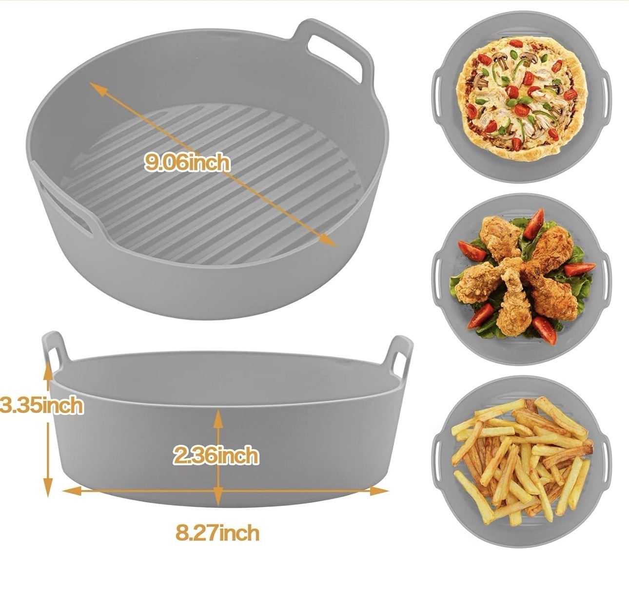 MESADEA Gray Silicone Non-Stick Grill Pan Set, Round, 2-Piece, 9.06 Inch